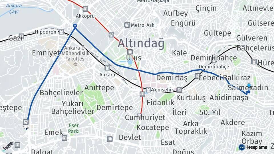 Saimekadın Ankara AŞTİ Otogarı Arası Kaç Km - Yol Tarifi
