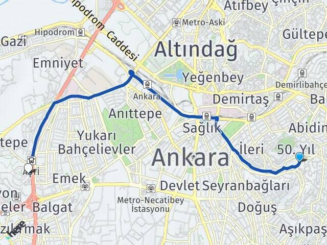 Şehit Cengiz Topel Ankara AŞTİ Otogarı Arası Kaç Km - Yol Tarifi