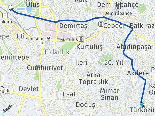 Türközü Ankara Tren Garı Arası Kaç Km - Yol Tarifi