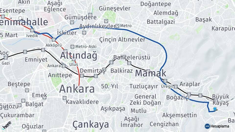Yeşilbayır Yenimahalle Arası Kaç Km - Yol Tarifi