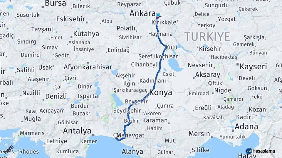 Ankara Manavgat Antalya Arası Kaç Km - Yol Haritası