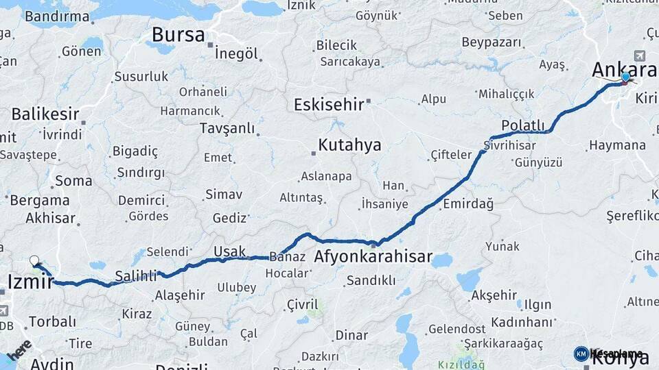 Ankara Manisa Arası Kaç Km - Yol Haritası