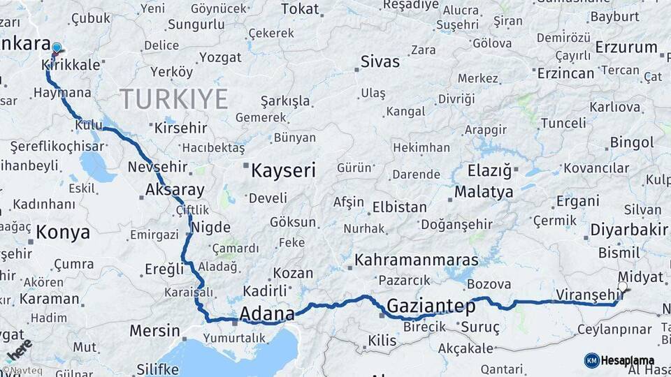 Ankara Mardin Arası Kaç Km - Yol Haritası