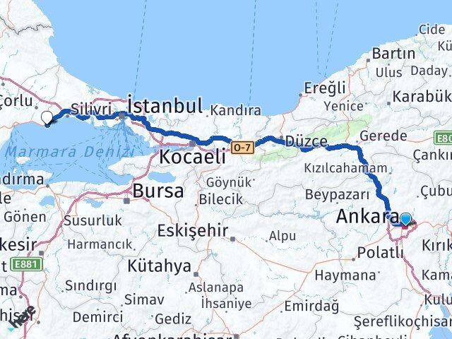 Ankara Marmaraereğlisi Tekirdağ Arası Kaç Km - Yol Haritası