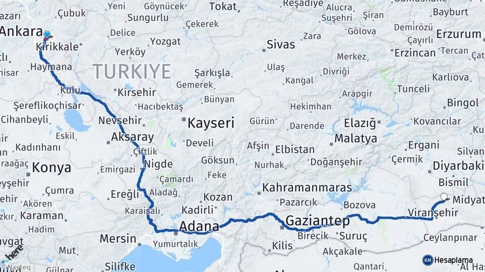 Ankara Mazıdağı Mardin Arası Kaç Km - Yol Haritası