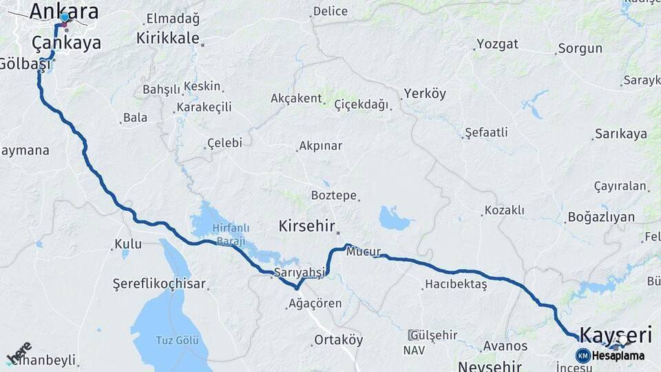 Ankara Melikgazi Arası Kaç Km - Yol Tarifi