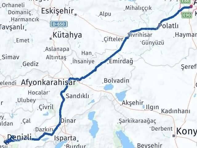 Ankara Merkezefendi Denizli Arası Kaç Km - Yol Haritası