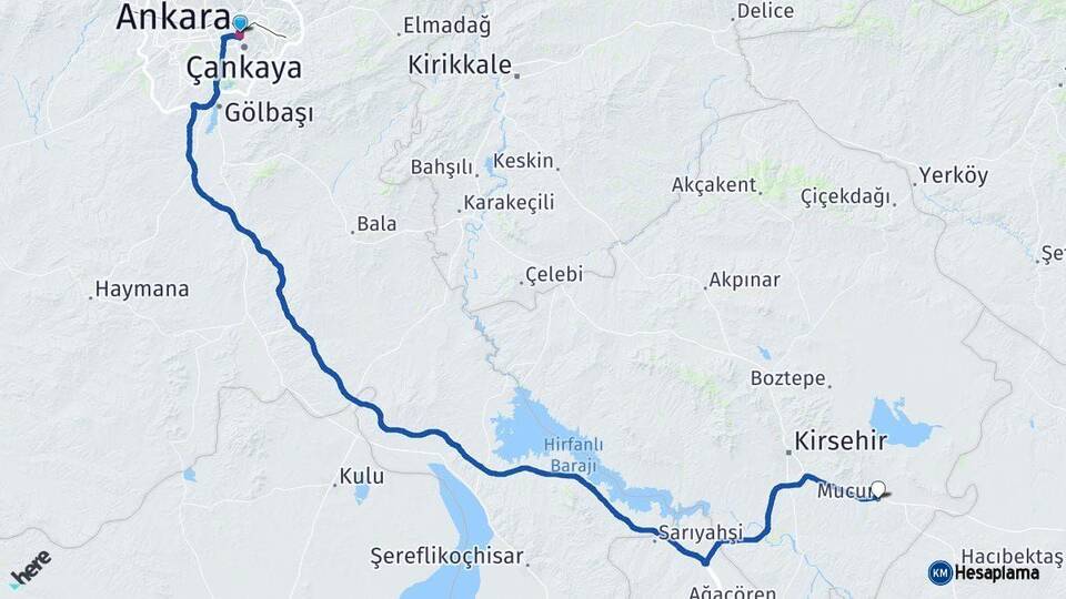 Ankara Mucur Kırşehir Arası Kaç Km - Yol Haritası