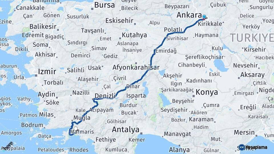 Ankara Muğla Arası Kaç Km - Yol Haritası