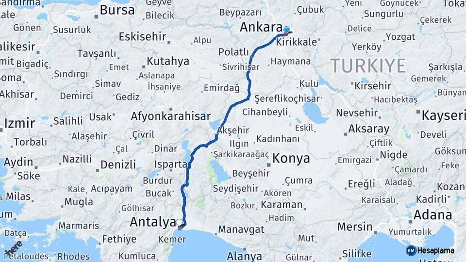 Ankara Muratpaşa Antalya Arası Kaç Km - Yol Haritası