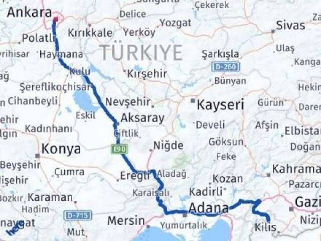 Ankara Musabeyli Kilis Arası Kaç Km - Yol Haritası