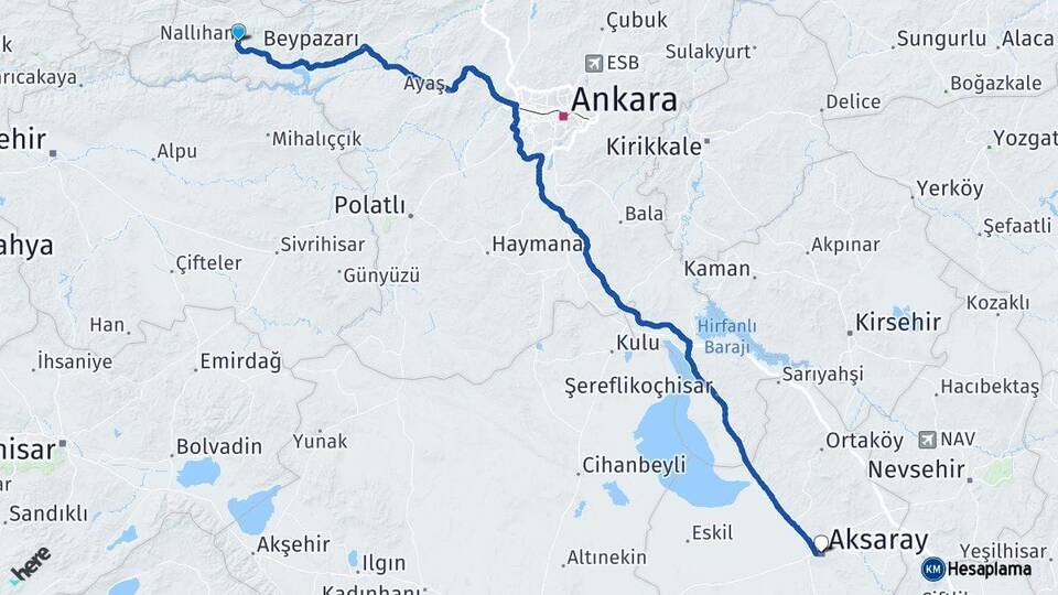 Ankara Nallıhan Aksaray Arası Kaç Km - Yol Haritası