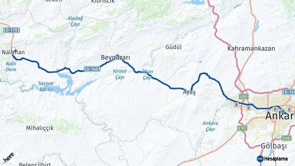 Ankara Nallıhan Arası Kaç Km - Yol Haritası