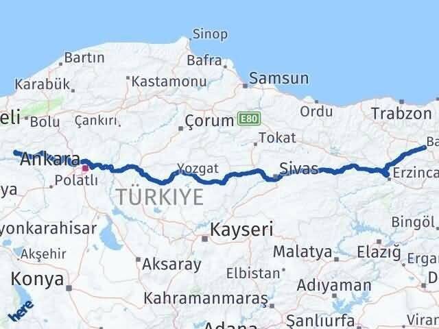 Ankara Nallıhan Bayburt Arası Kaç Km - Yol Haritası