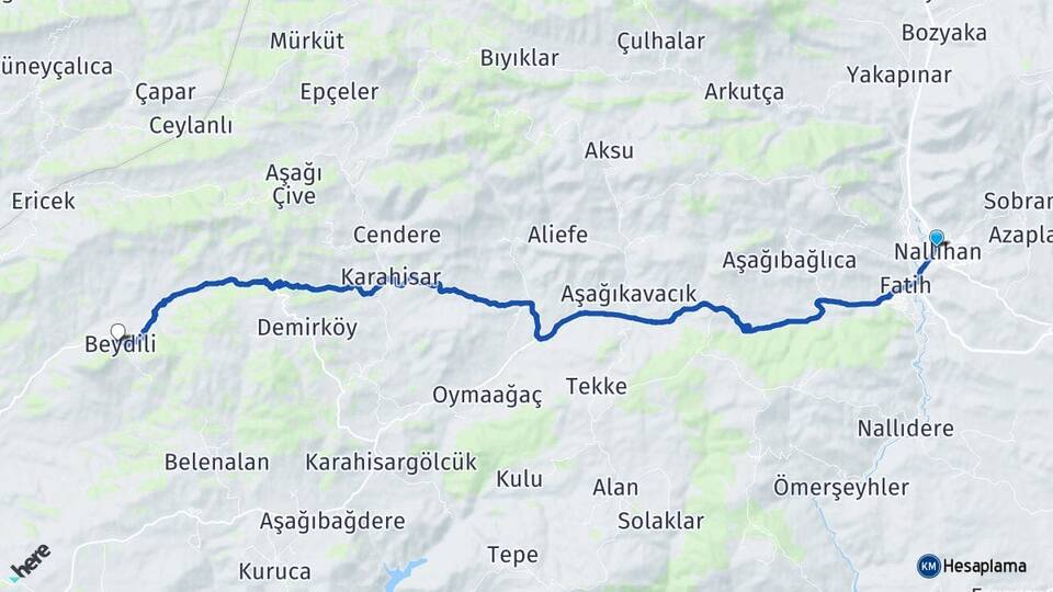 Ankara Nallıhan Beydili Nallıhan Arası Kaç Km - Yol Haritası