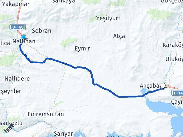 Ankara Nallıhan Davutoğlan Nallıhan Arası Kaç Km - Yol Haritası