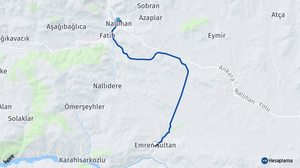 Ankara Nallıhan Emremsultan Nallıhan Arası Kaç Km - Yol Haritası