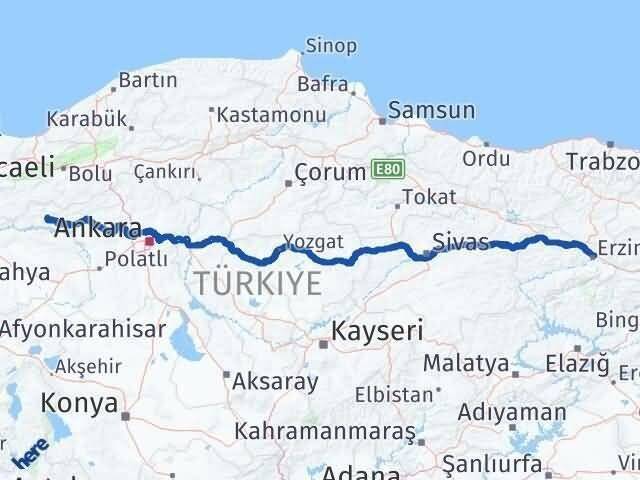 Ankara Nallıhan Erzincan Arası Kaç Km - Yol Haritası