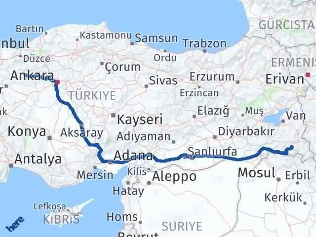 Ankara Nallıhan Hakkari Arası Kaç Km - Yol Haritası