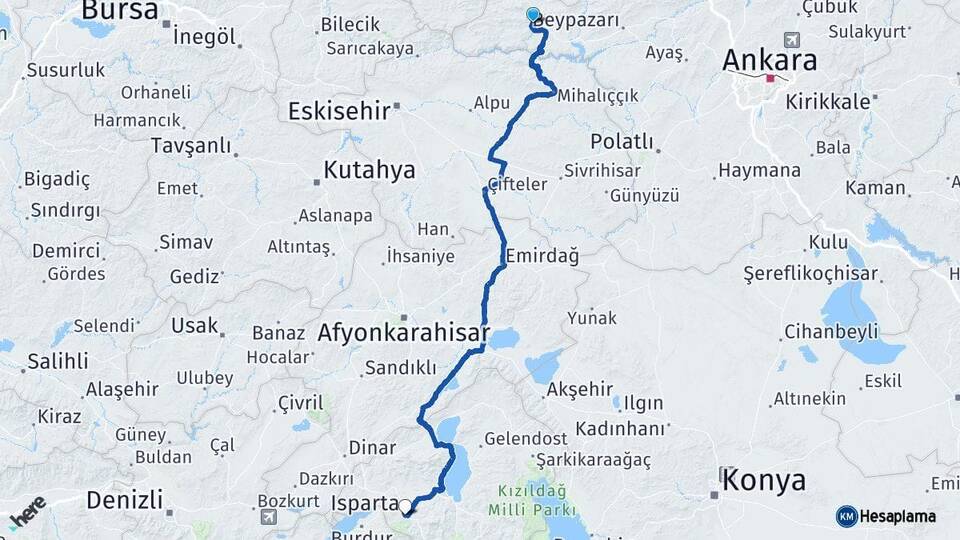 Ankara Nallıhan Isparta Arası Kaç Km - Yol Haritası