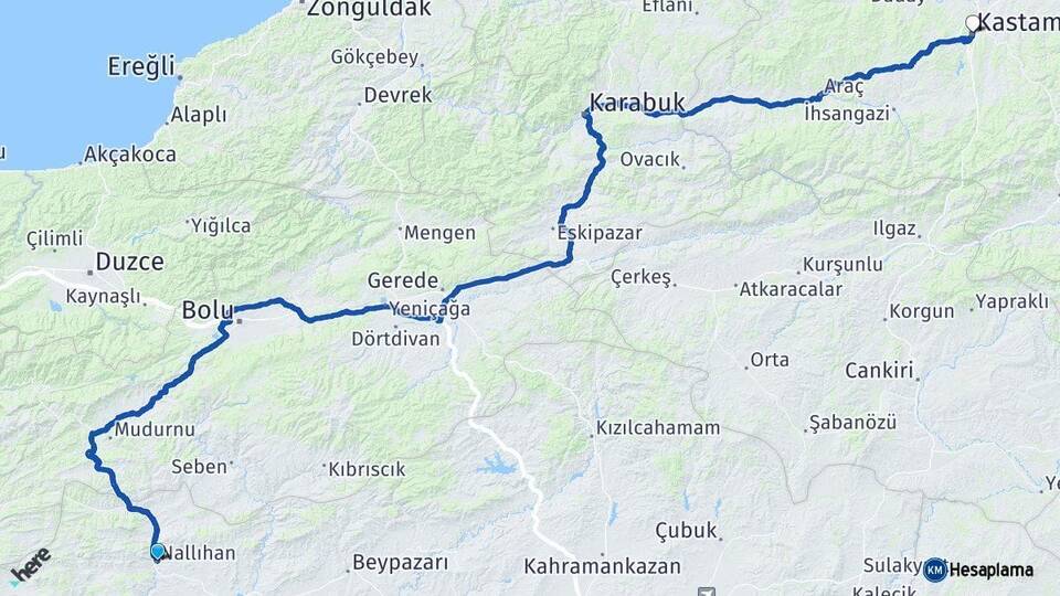 Ankara Nallıhan Kastamonu Arası Kaç Km - Yol Haritası