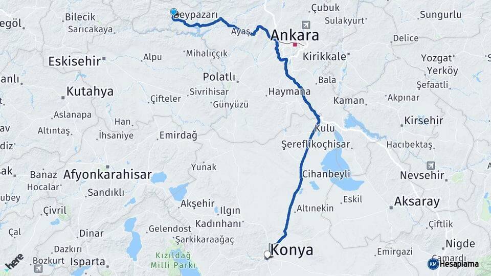 Ankara Nallıhan Konya Arası Kaç Km - Yol Haritası