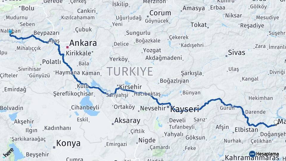 Ankara Nallıhan Malatya Arası Kaç Km - Yol Haritası