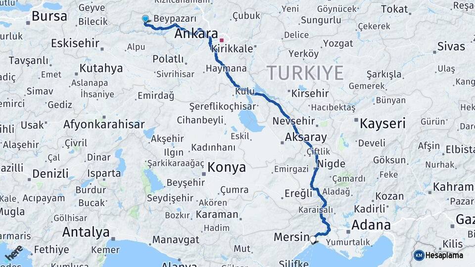 Ankara Nallıhan Mersin Arası Kaç Km - Yol Haritası