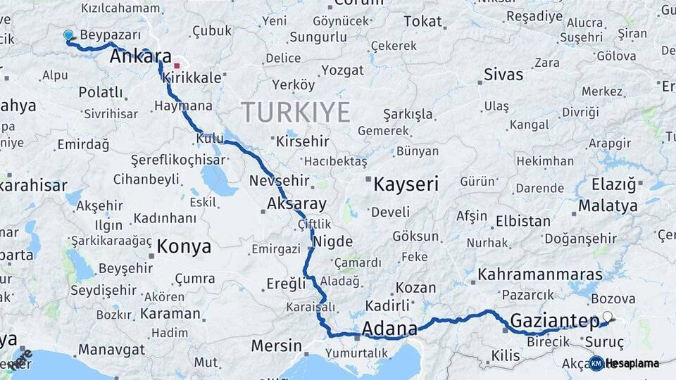 Ankara Nallıhan Şanlıurfa Arası Kaç Km - Yol Haritası