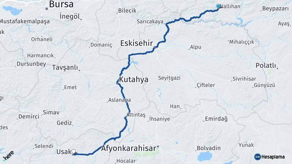 Ankara Nallıhan Uşak Arası Kaç Km - Yol Haritası