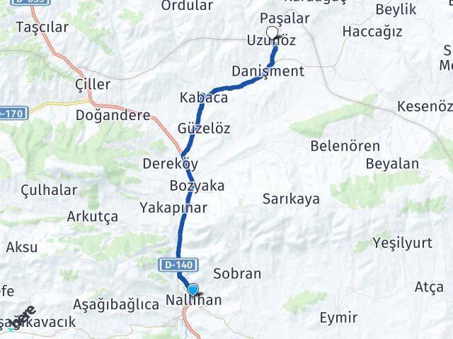 Ankara Nallıhan Uzunöz Nallıhan Arası Kaç Km - Yol Haritası