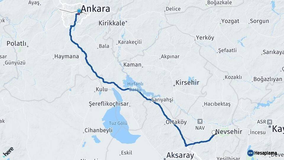 Ankara Nevşehir Arası Kaç Km - Yol Haritası