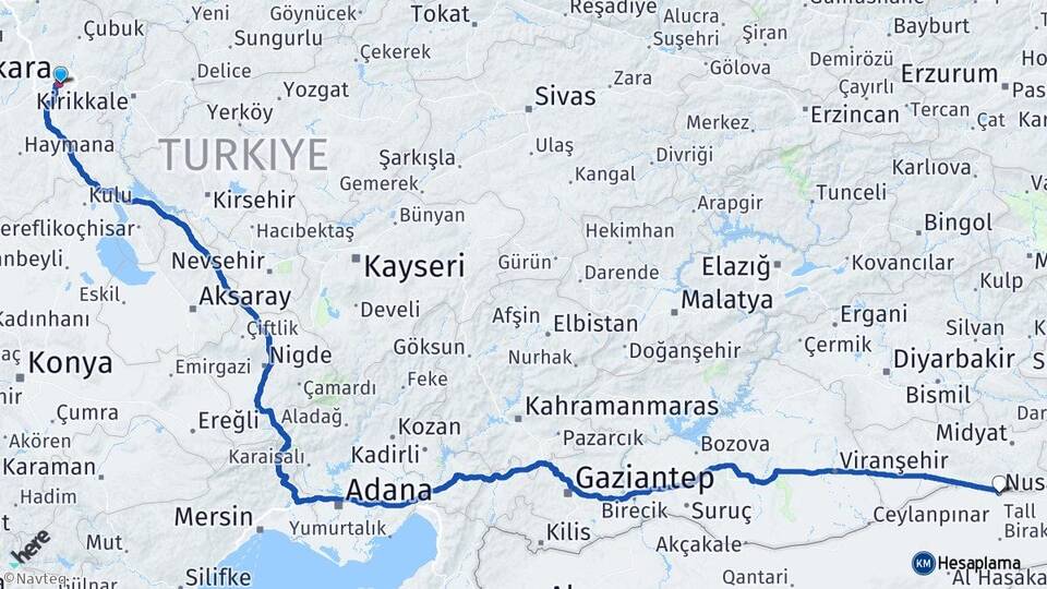 Ankara Nusaybin Mardin Arası Kaç Km - Yol Haritası