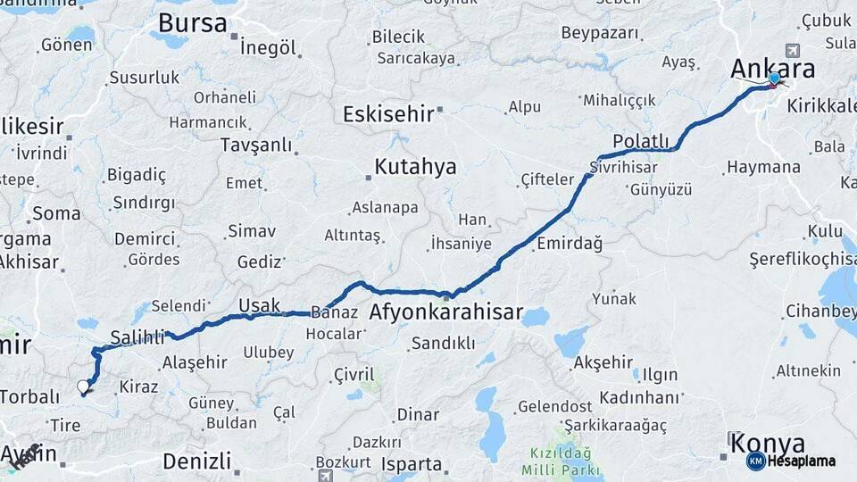 Ankara Ödemiş İzmir Arası Kaç Km - Yol Haritası