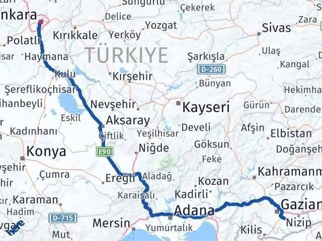 Ankara Oğuzeli Gaziantep Arası Kaç Km - Yol Haritası