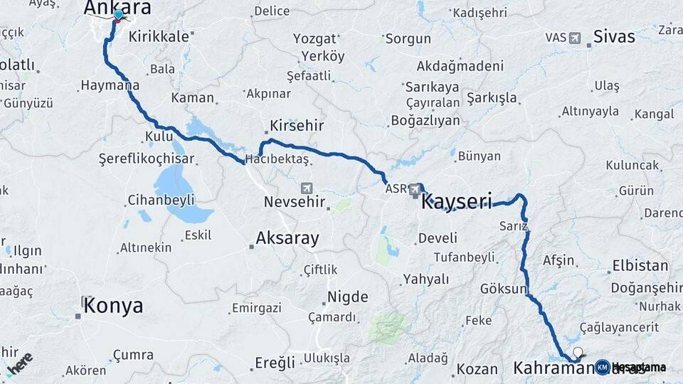 Ankara Onikişubat Arası Kaç Km - Yol Tarifi
