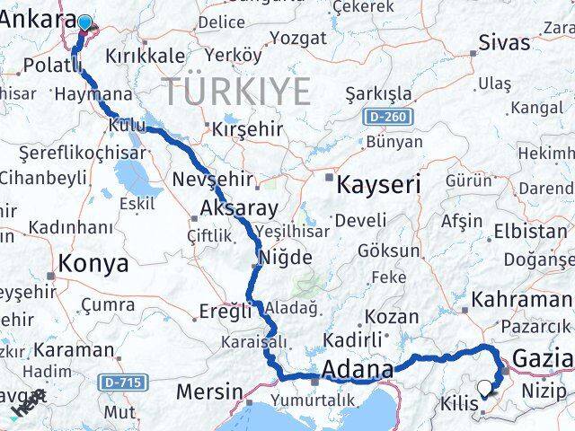 Ankara Polateli Kilis Arası Kaç Km - Yol Haritası