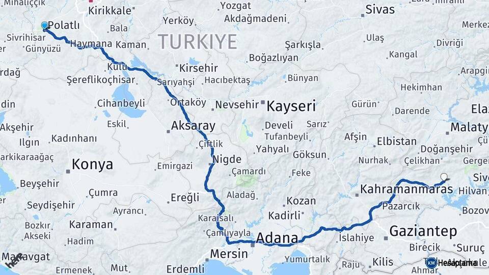 Ankara Polatlı Adıyaman Arası Kaç Km - Yol Haritası