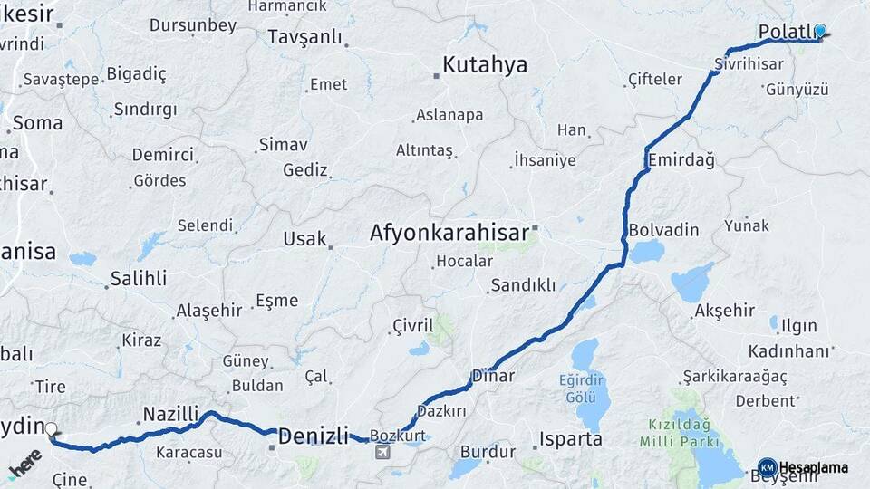 Ankara Polatlı Aydın Arası Kaç Km - Yol Haritası