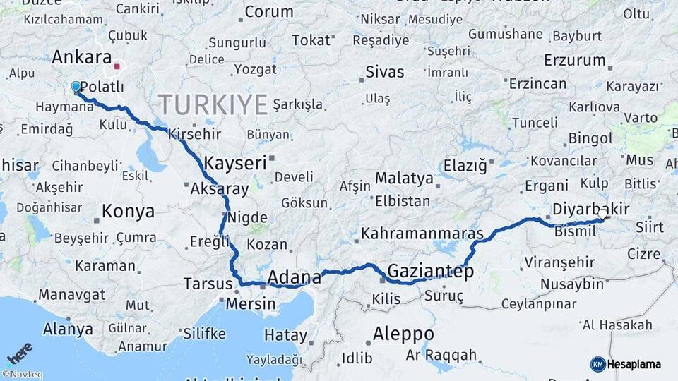 Ankara Polatlı Batman Arası Kaç Km - Yol Haritası