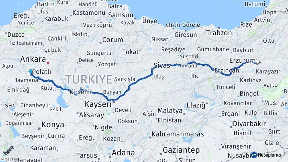 Ankara Polatlı Erzurum Arası Kaç Km - Yol Haritası