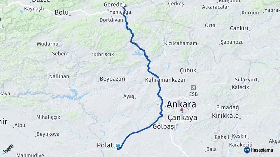 Ankara Polatlı Gerede Bolu Arası Kaç Km - Yol Haritası