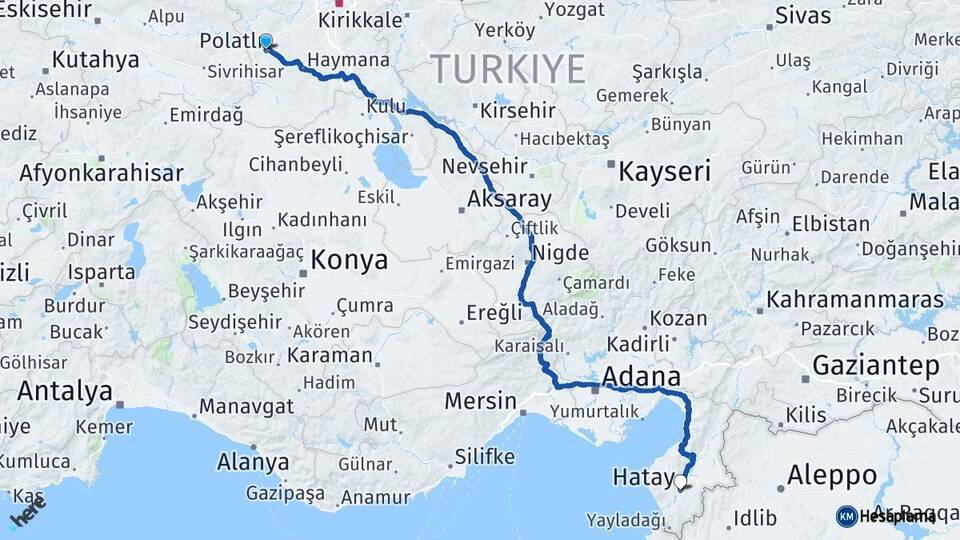 Ankara Polatlı Hatay Arası Kaç Km - Yol Haritası