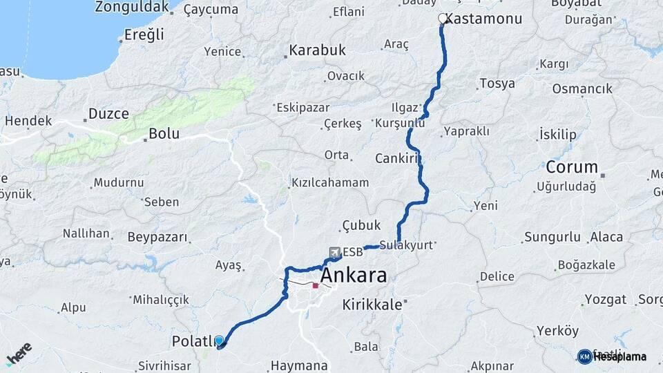 Ankara Polatlı Kastamonu Arası Kaç Km - Yol Haritası