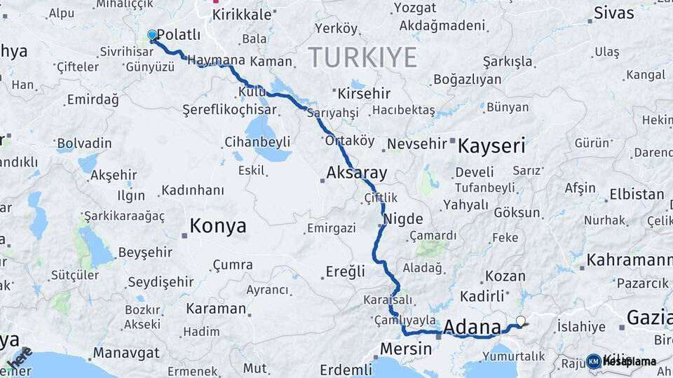 Ankara Polatlı Osmaniye Arası Kaç Km - Yol Haritası