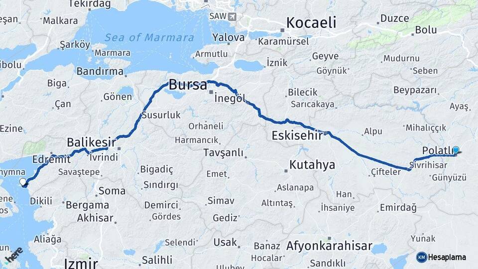 Ankara Polatlı Sarımsaklı Otogarı Arası Kaç Km - Yol Haritası