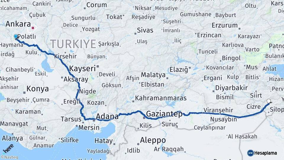 Ankara Polatlı Şırnak Arası Kaç Km - Yol Haritası
