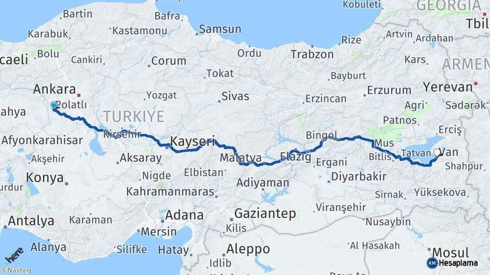 Ankara Polatlı Van Arası Kaç Km - Yol Haritası