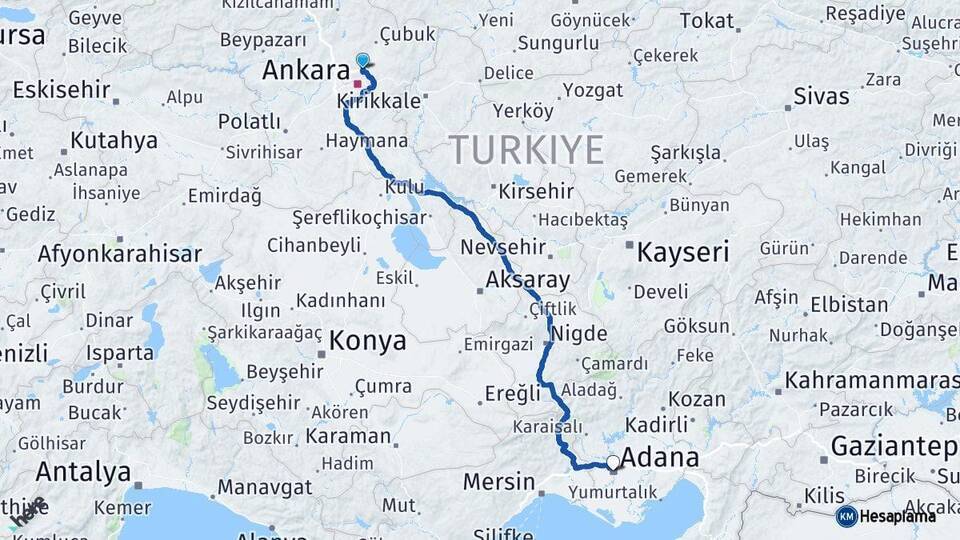 Pursaklar Adana Arası Kaç Km - Yol Tarifi