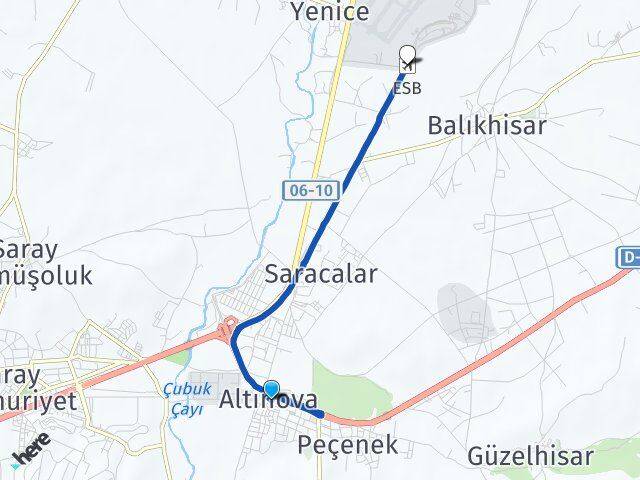 Altınova Esenboğa Havalimanı Arası Kaç Km - Yol Tarifi